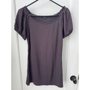 Theory Studded Purple Short Sleeve Wool/Rayon Blouse - Size Medium